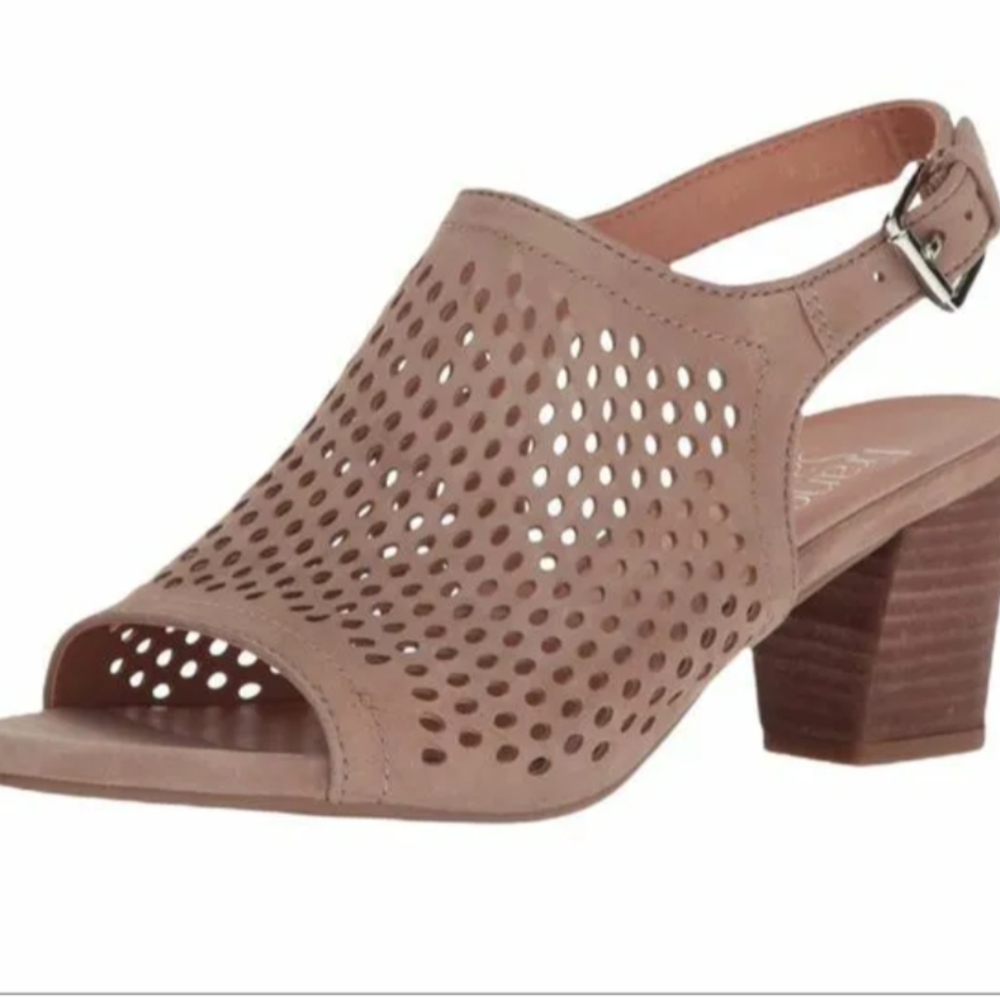 Franco Sarto Mandi 2 Slingback  Taupe Suede Block Heel Sandals Sz 8.5 EUC